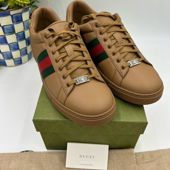 Men’s Gucci ace Webb low top leather sneakers size 11 fits 12 US made in Italy - Picture 1 of 13